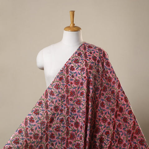 Pink Block Print Cotton Sanganeri Fabric