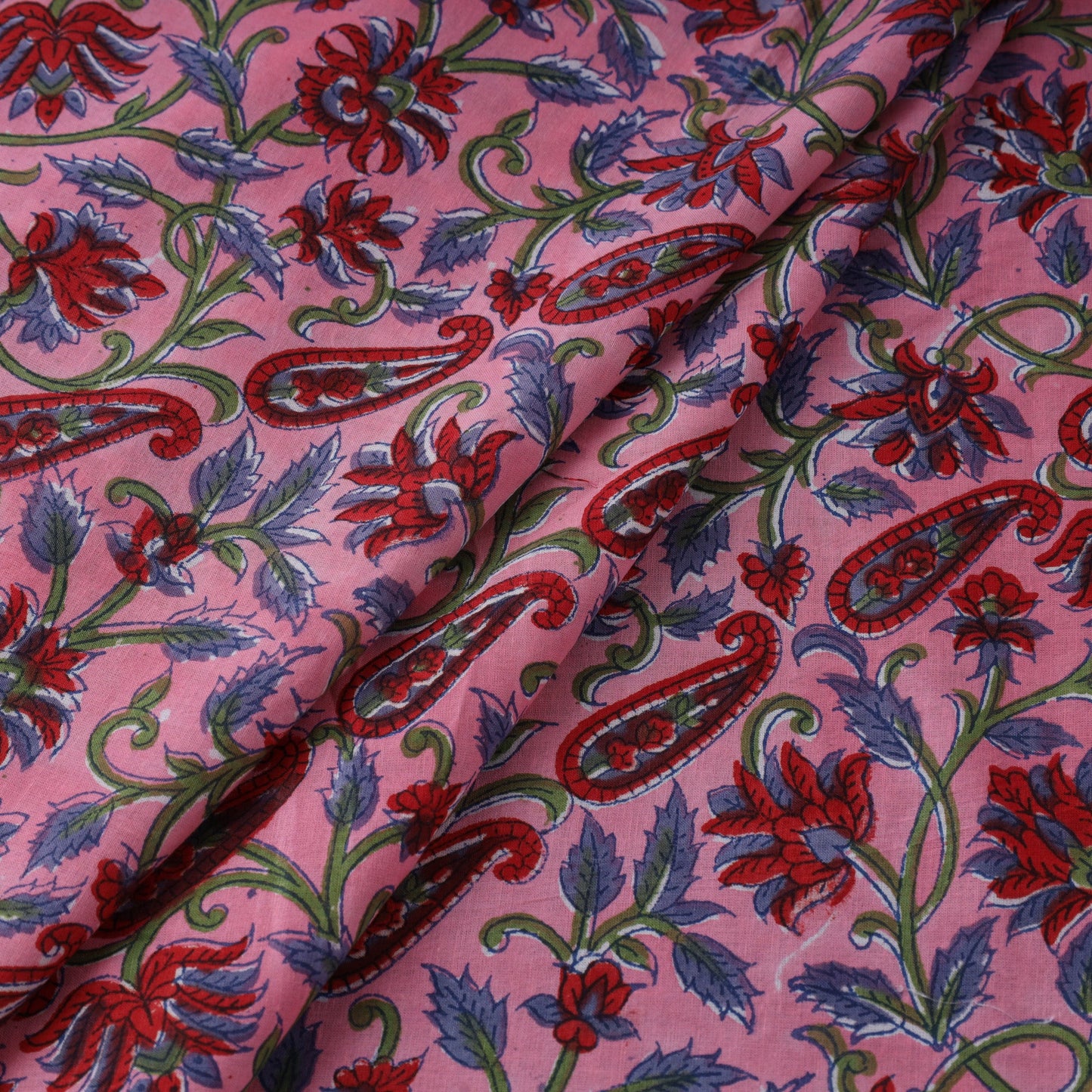 Pink Block Print Cotton Sanganeri Fabric