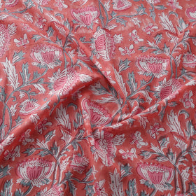 Pink Block Print Cotton Sanganeri Fabric