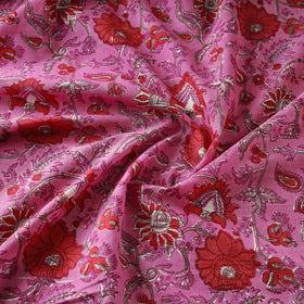Pink Block Print Cotton Sanganeri Fabric