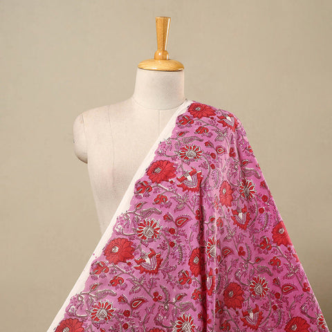 Pink Block Print Cotton Sanganeri Fabric