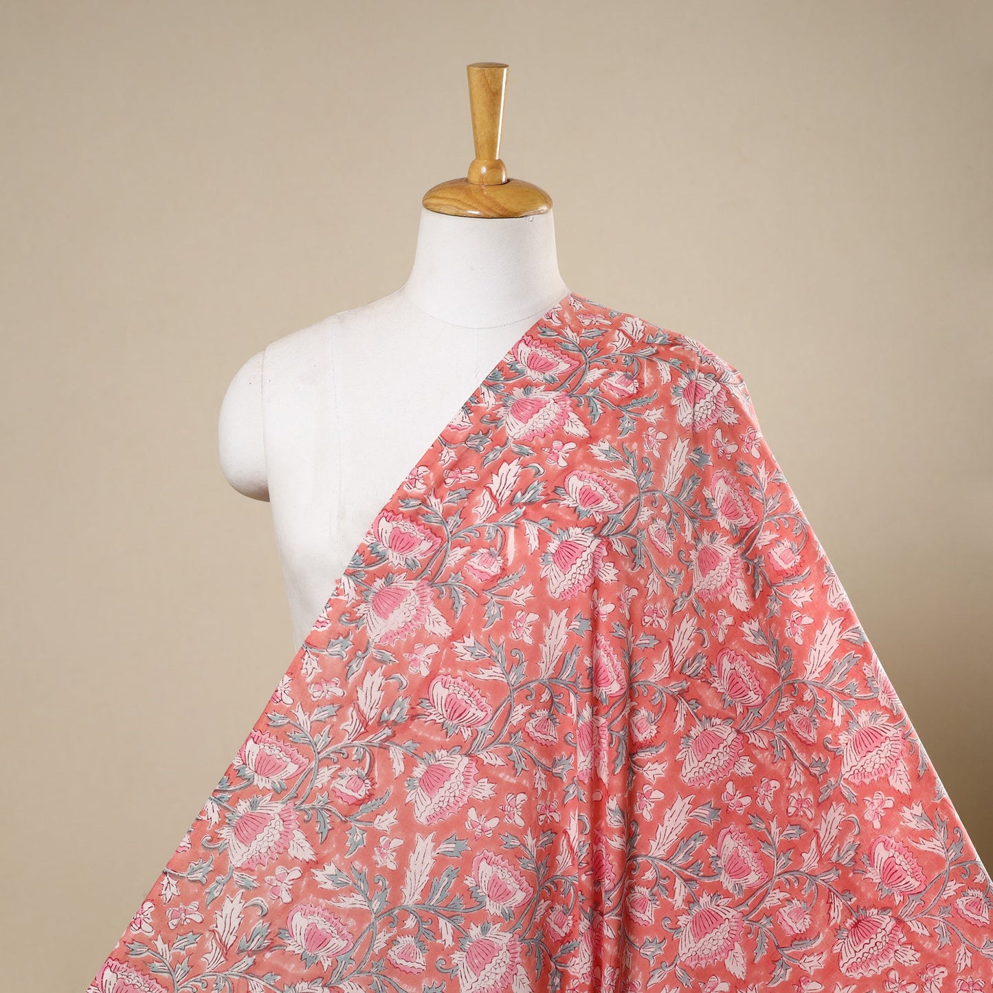 Pink Block Print Cotton Sanganeri Fabric