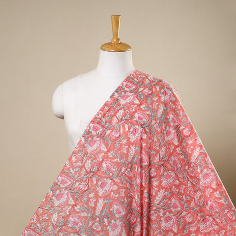 Pink Block Print Cotton Sanganeri Fabric