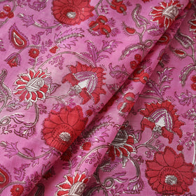 Pink Block Print Cotton Sanganeri Fabric