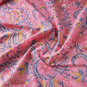 Pink Block Print Cotton Sanganeri Fabric