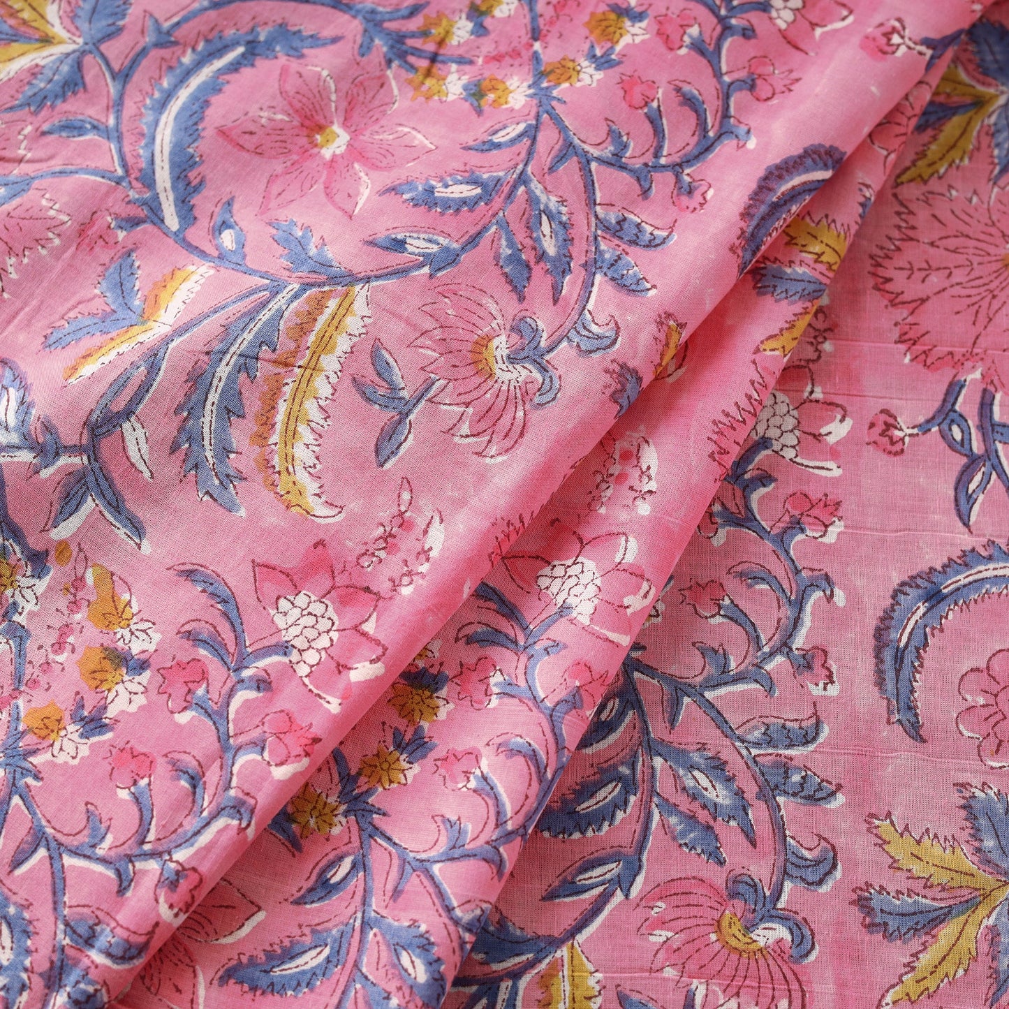 Pink Block Print Cotton Sanganeri Fabric