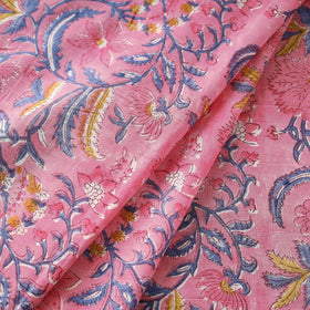 Pink Block Print Cotton Sanganeri Fabric