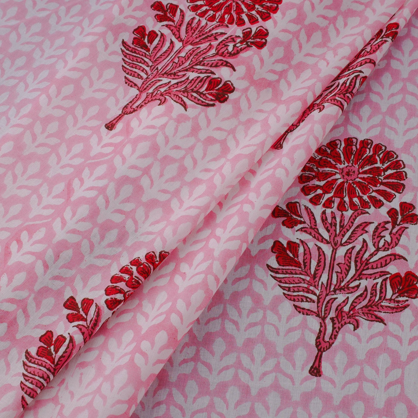 Pink Block Print Cotton Sanganeri Fabric