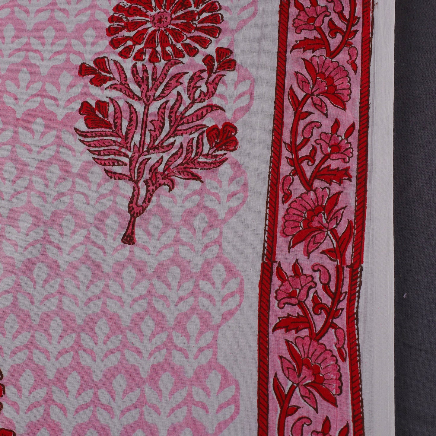 Pink Block Print Cotton Sanganeri Fabric