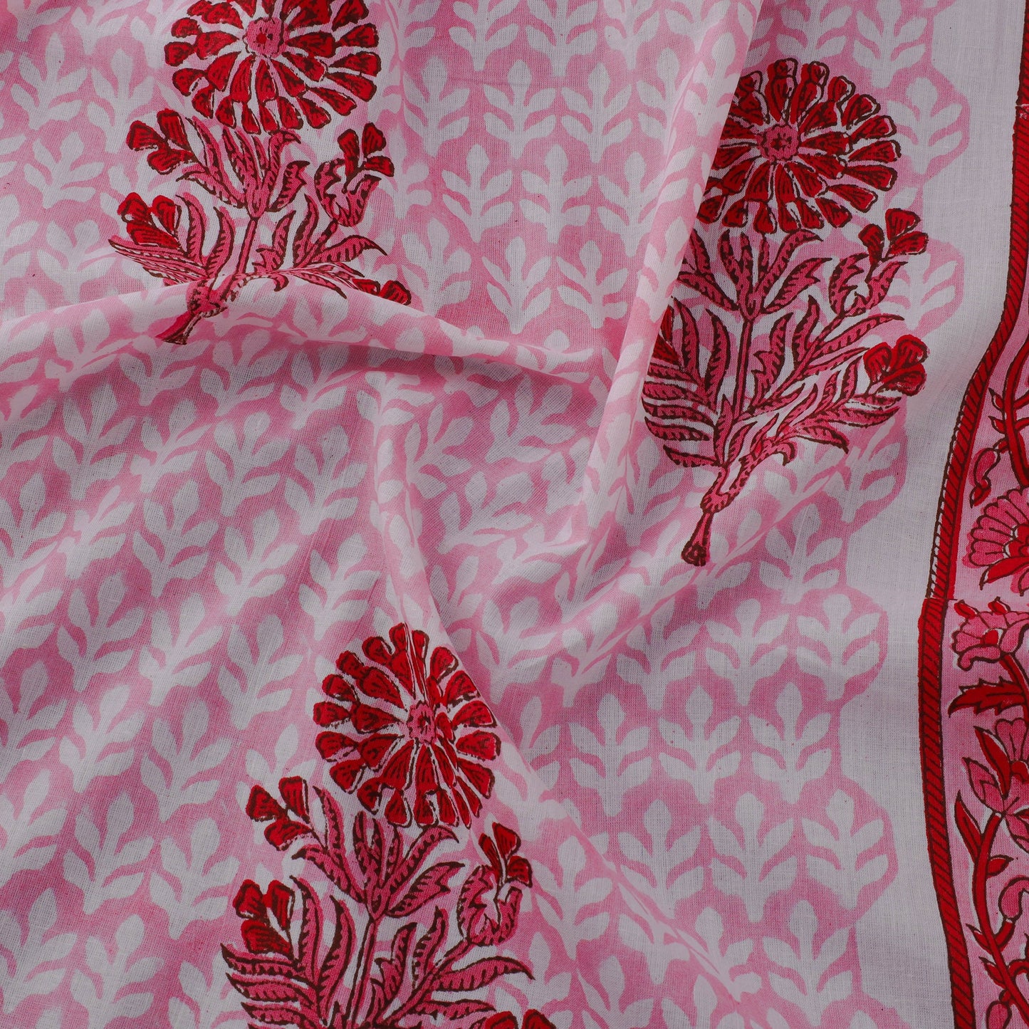 Pink Block Print Cotton Sanganeri Fabric