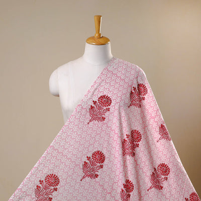 Pink Block Print Cotton Sanganeri Fabric