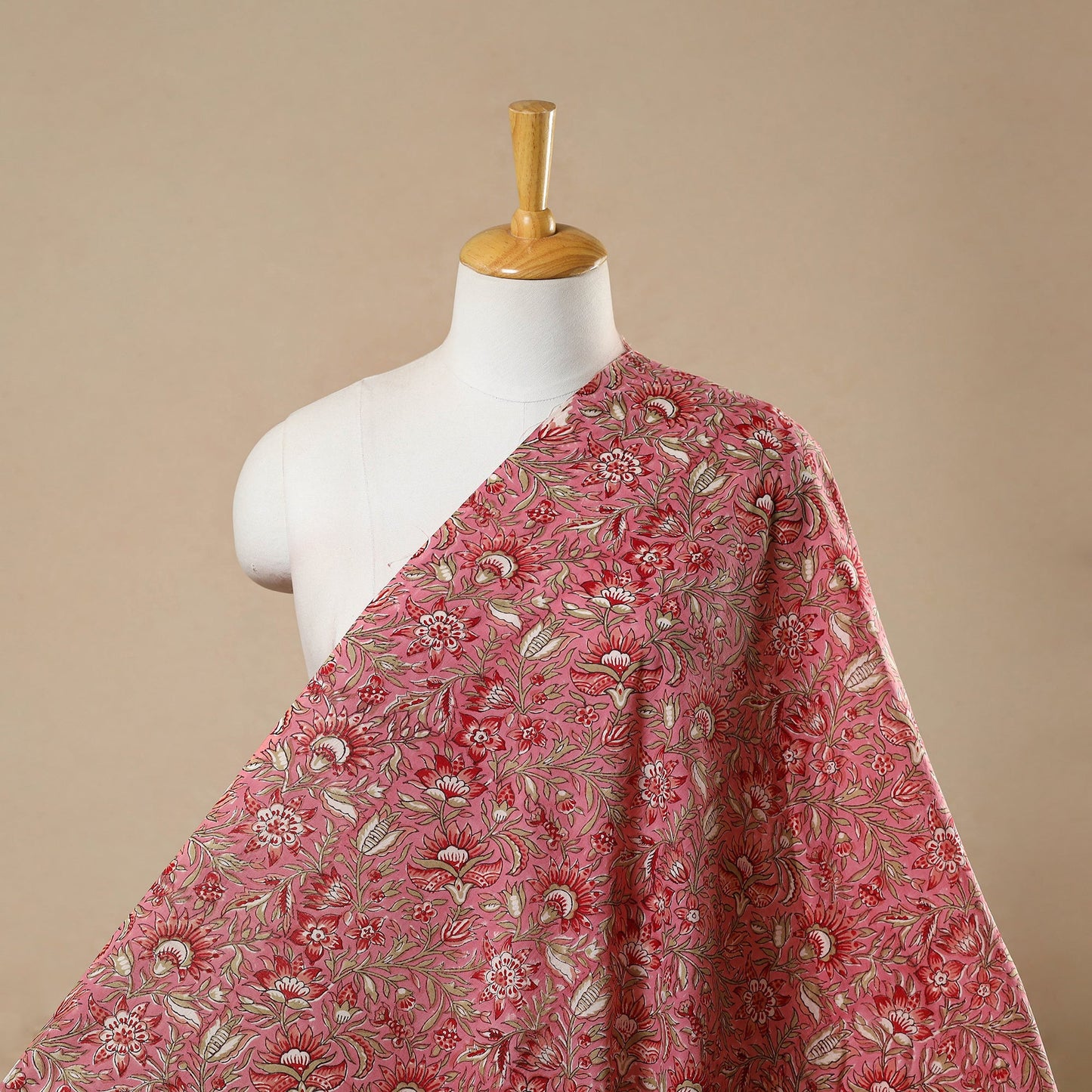  Pink Block Print Cotton Sanganeri Fabric