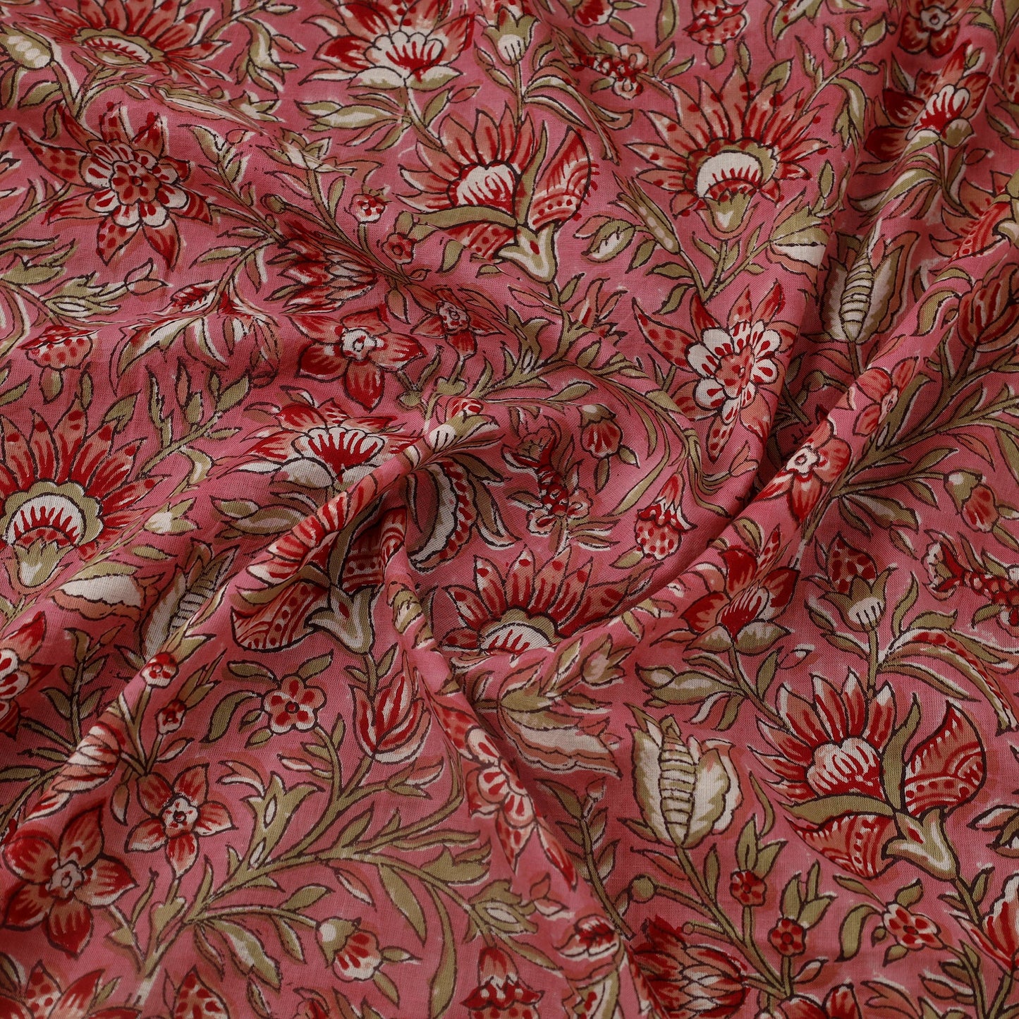  Pink Block Print Cotton Sanganeri Fabric
