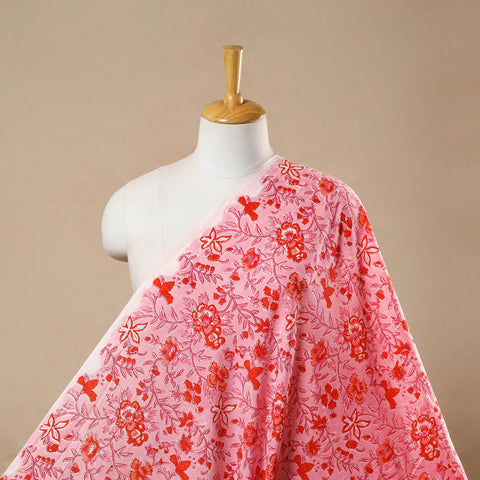  Pink Block Print Cotton Sanganeri Fabric
