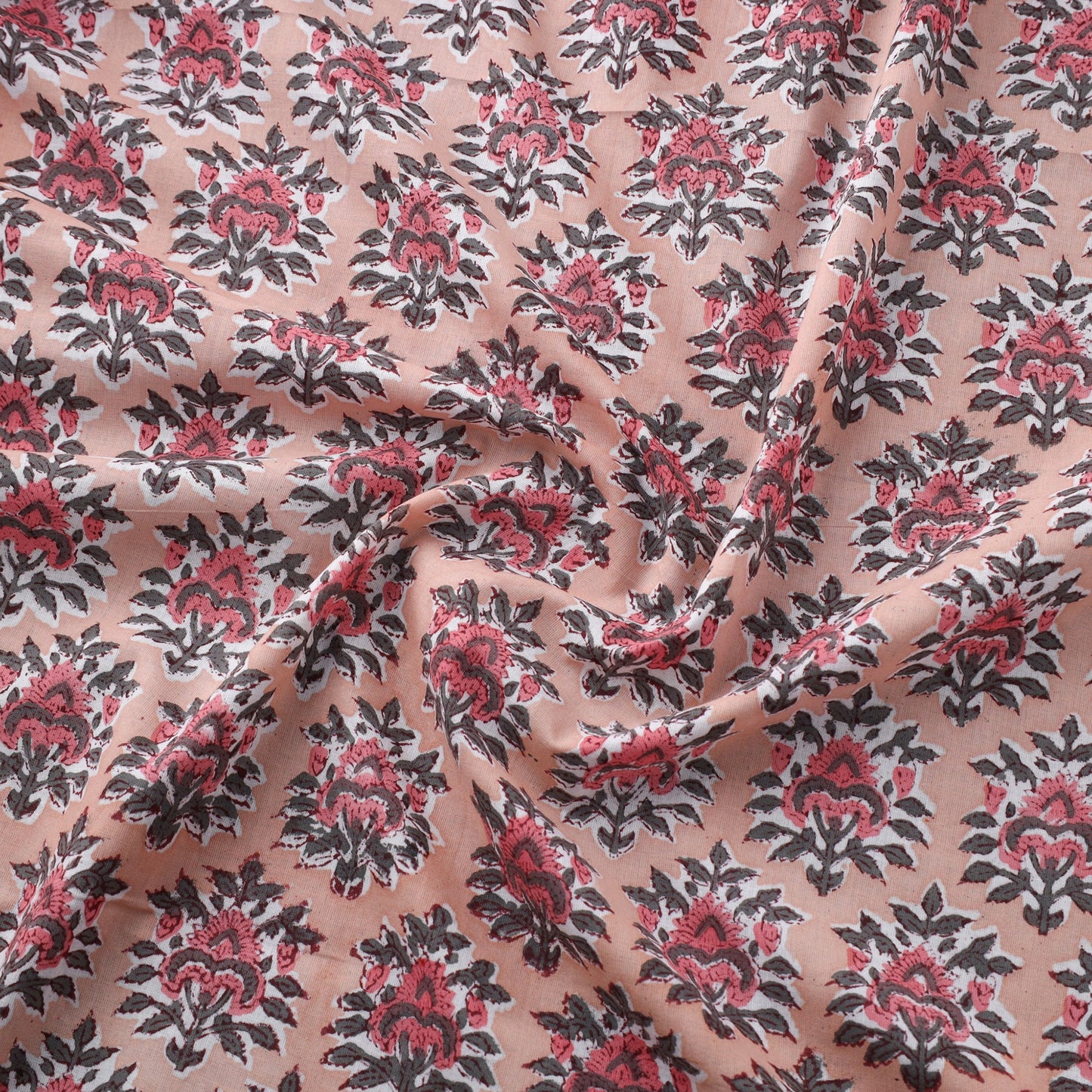 Pink Block Print Cotton Sanganeri Fabric