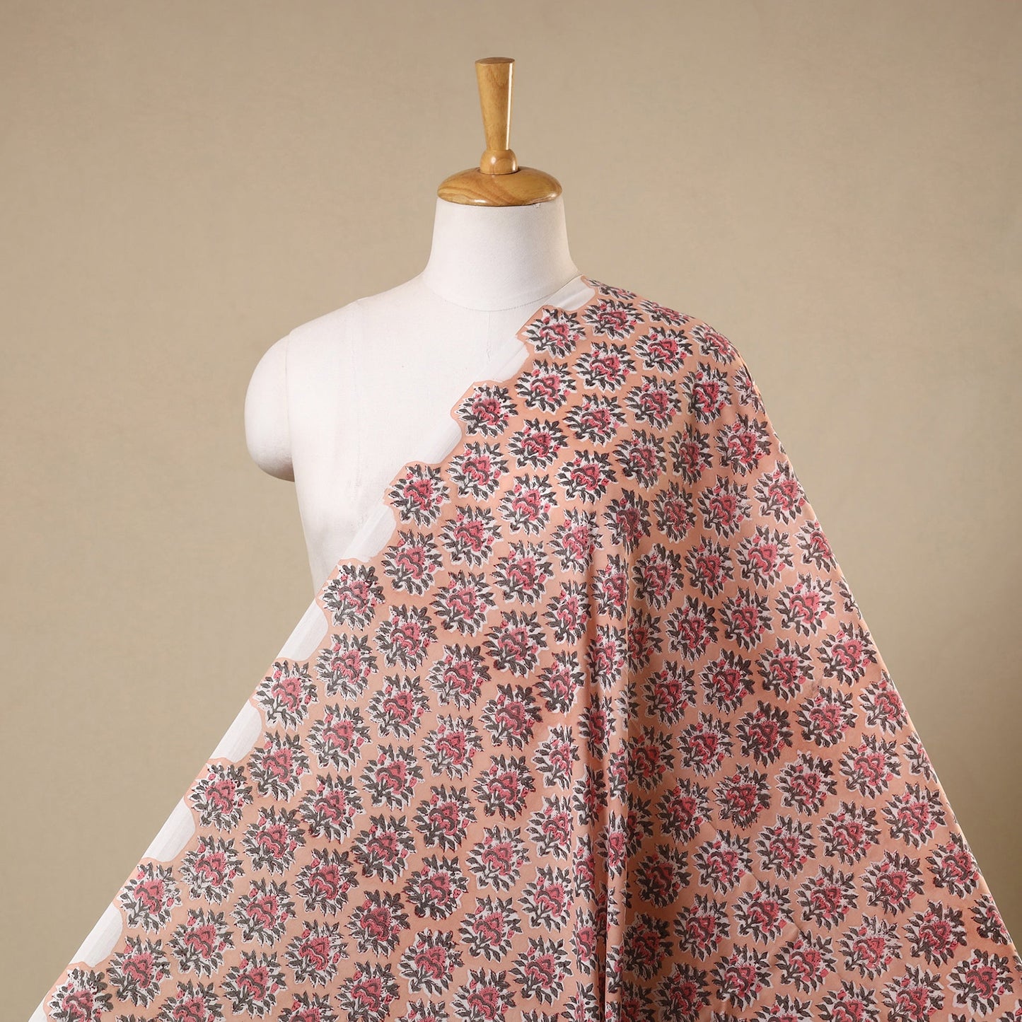 Pink Block Print Cotton Sanganeri Fabric