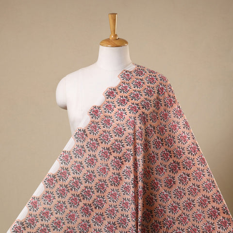 Pink Block Print Cotton Sanganeri Fabric