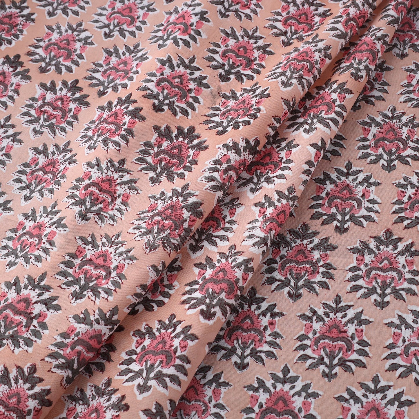 Pink Block Print Cotton Sanganeri Fabric