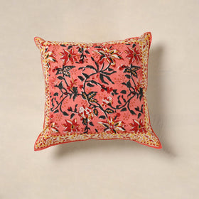 Pink - cotton sanganeri floral cushion cover (16 x 16 in)
