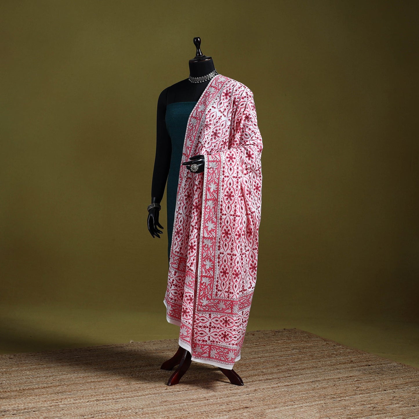 Cotton sanganeri floral dupatta 21 - handcrafted