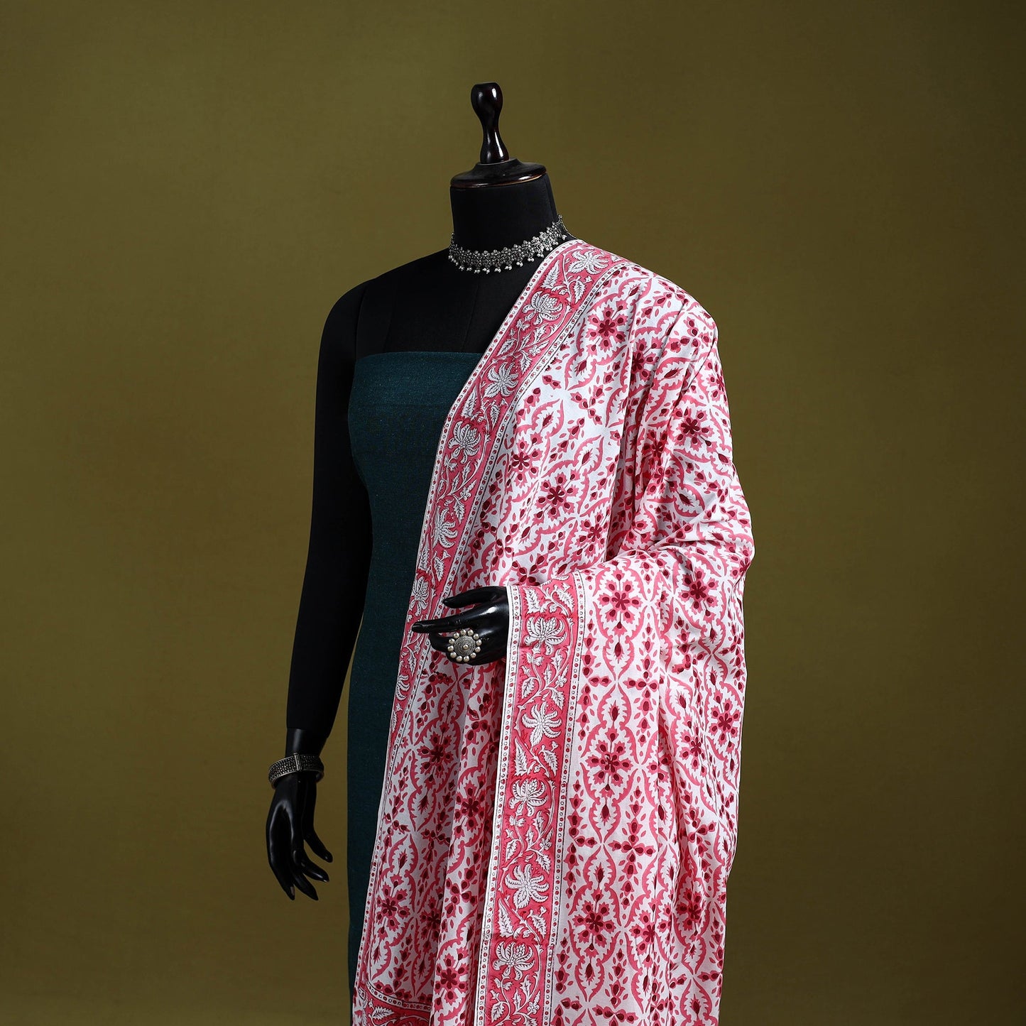 Cotton sanganeri floral dupatta 21 - handcrafted