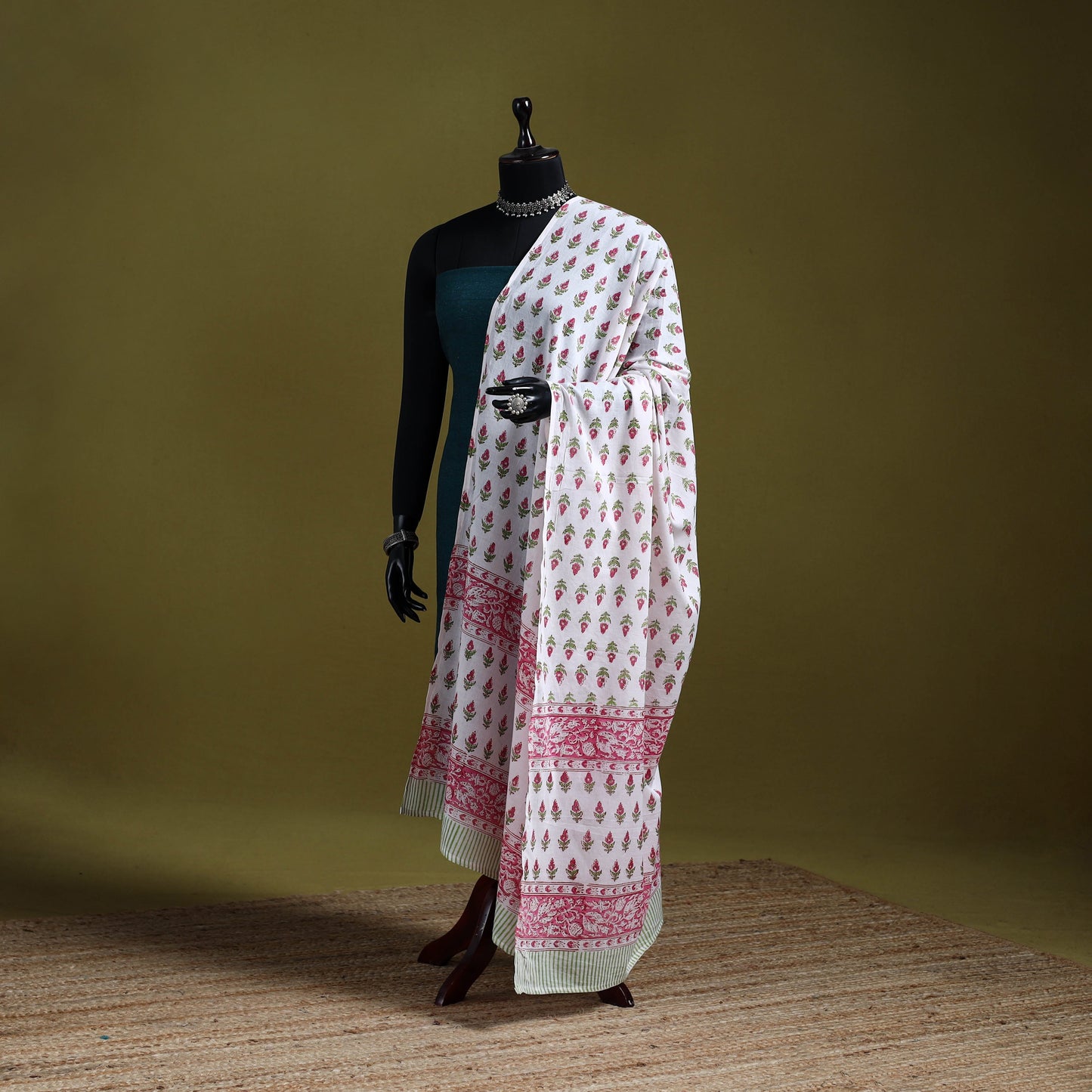 Cotton sanganeri floral dupatta 30 - handcrafted