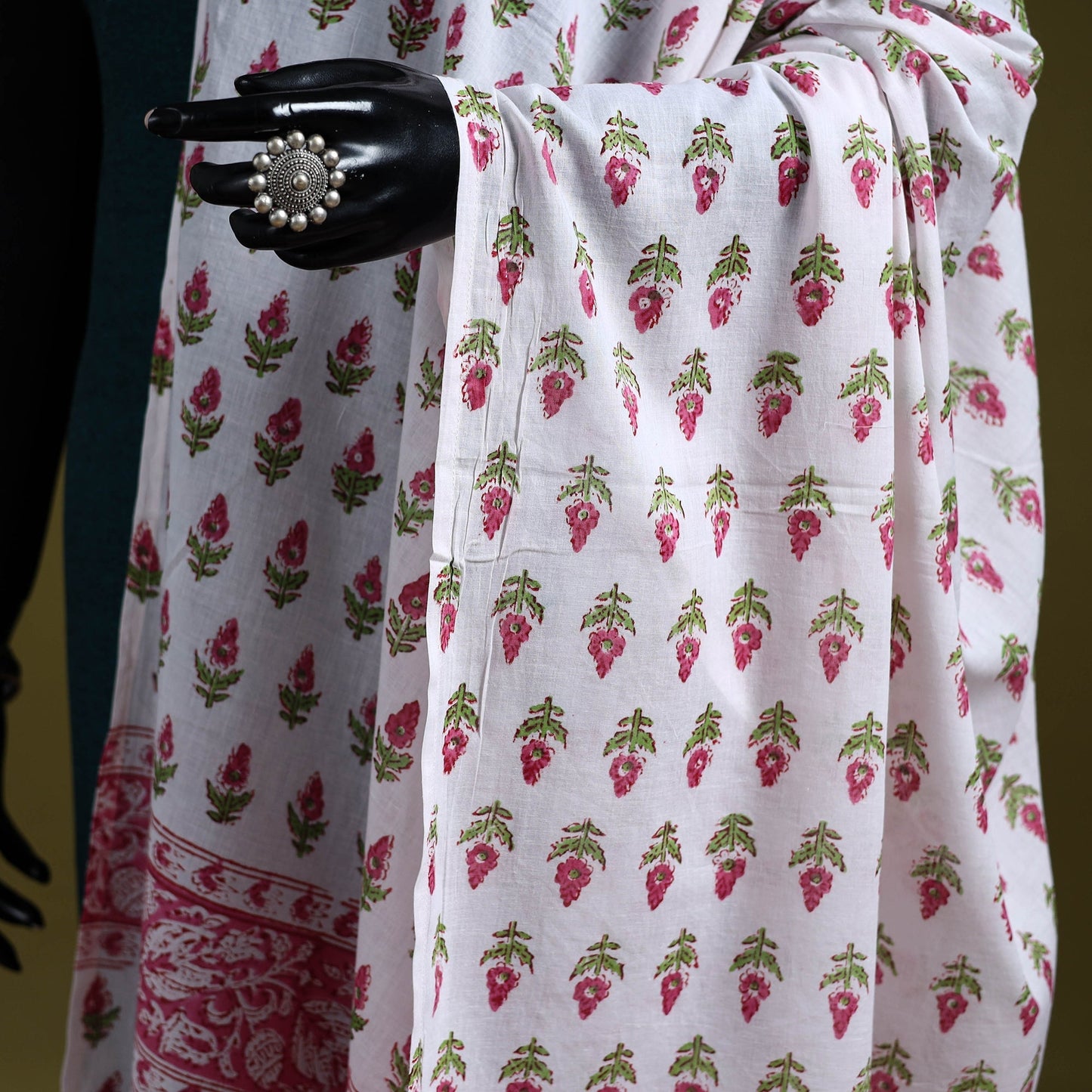 Cotton sanganeri floral dupatta 30 - handcrafted