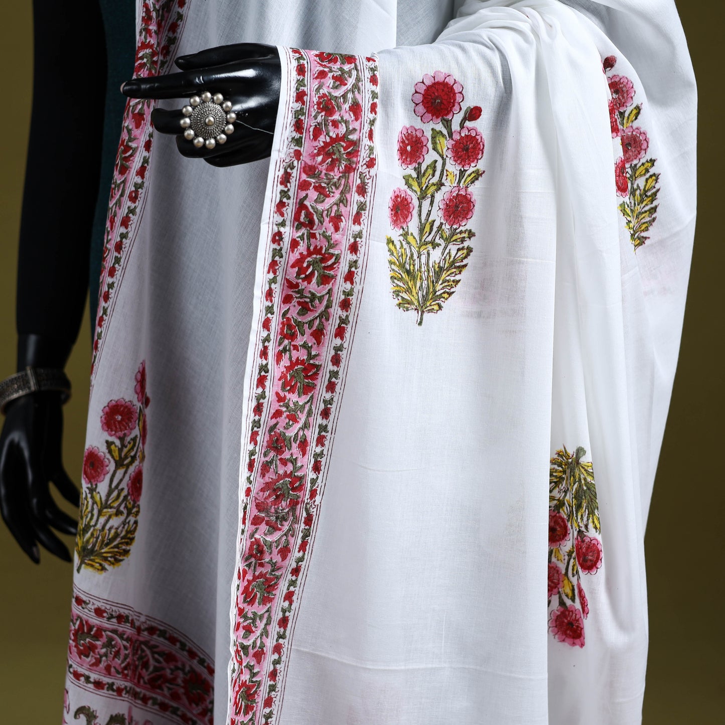 Cotton sanganeri floral dupatta 36 - handcrafted