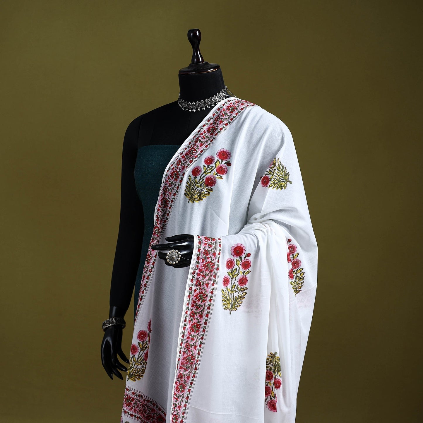 Cotton sanganeri floral dupatta 36 - handcrafted