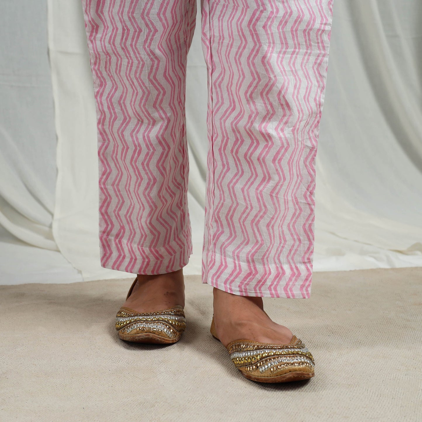 Pink Block Print Cotton Sanganeri Kurta Set