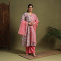 Buy Pink Block Print Cotton Sanganeri Kurta Set (Set of 3)