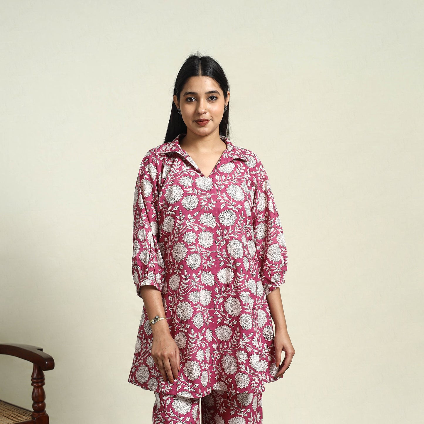 Buy Cotton  Pink Sanganeri Block Print Night Suit Set Online 