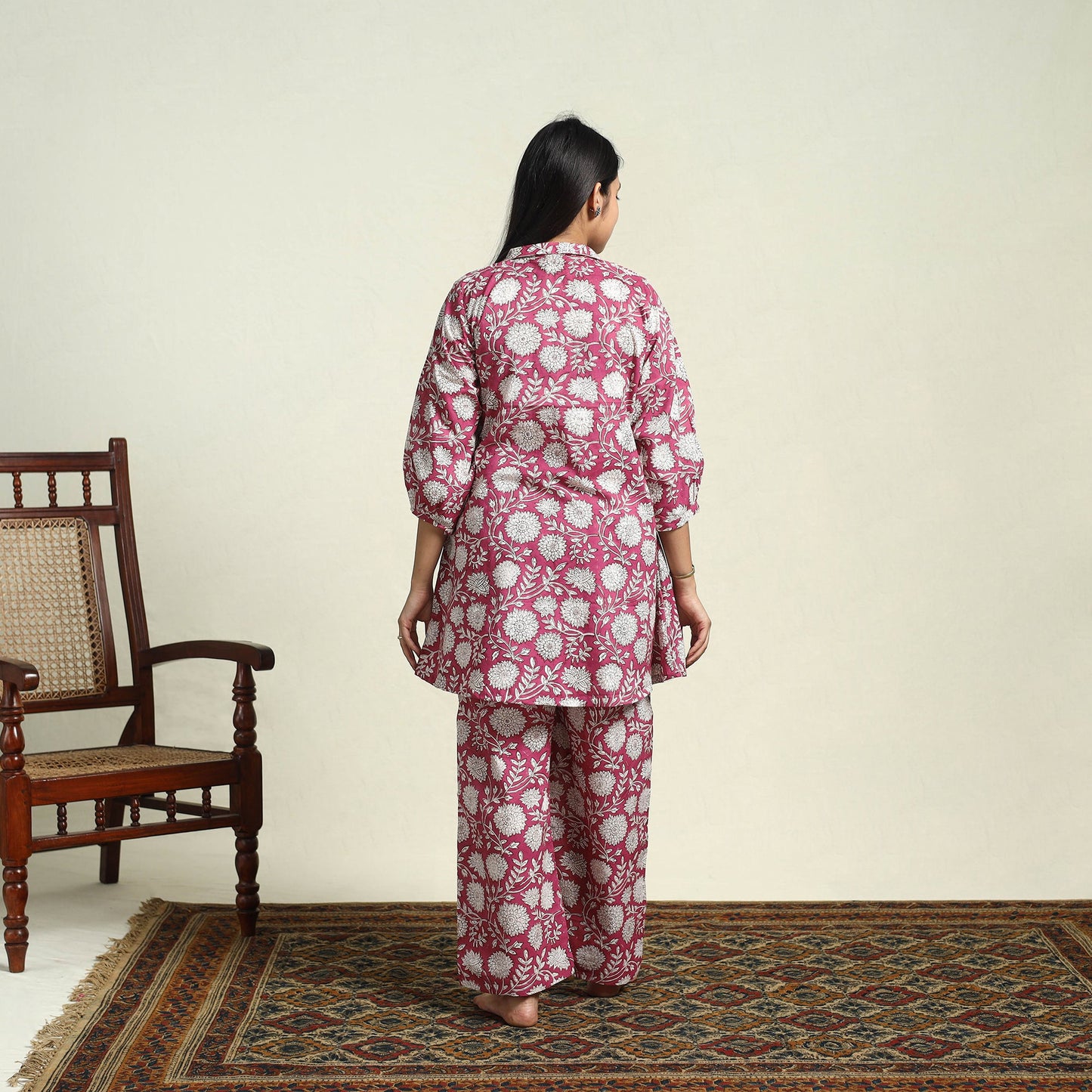 Buy Cotton  Pink Sanganeri Block Print Night Suit Set Online 