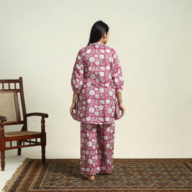 Buy Cotton  Pink Sanganeri Block Print Night Suit Set Online 