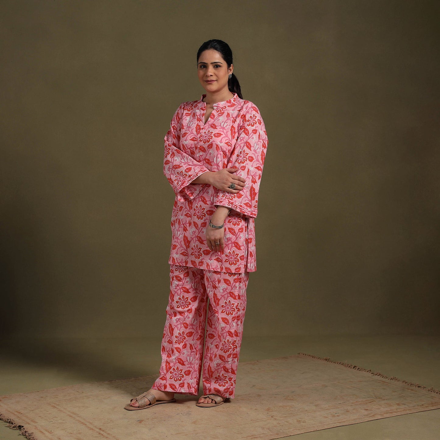 Pink Cotton Sanganeri Block Print Co-Ord Set