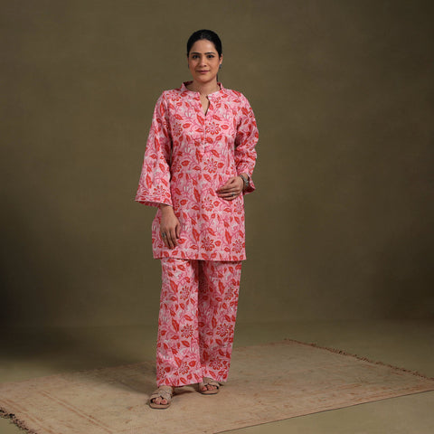 Pink Cotton Sanganeri Block Print Co-Ord Set