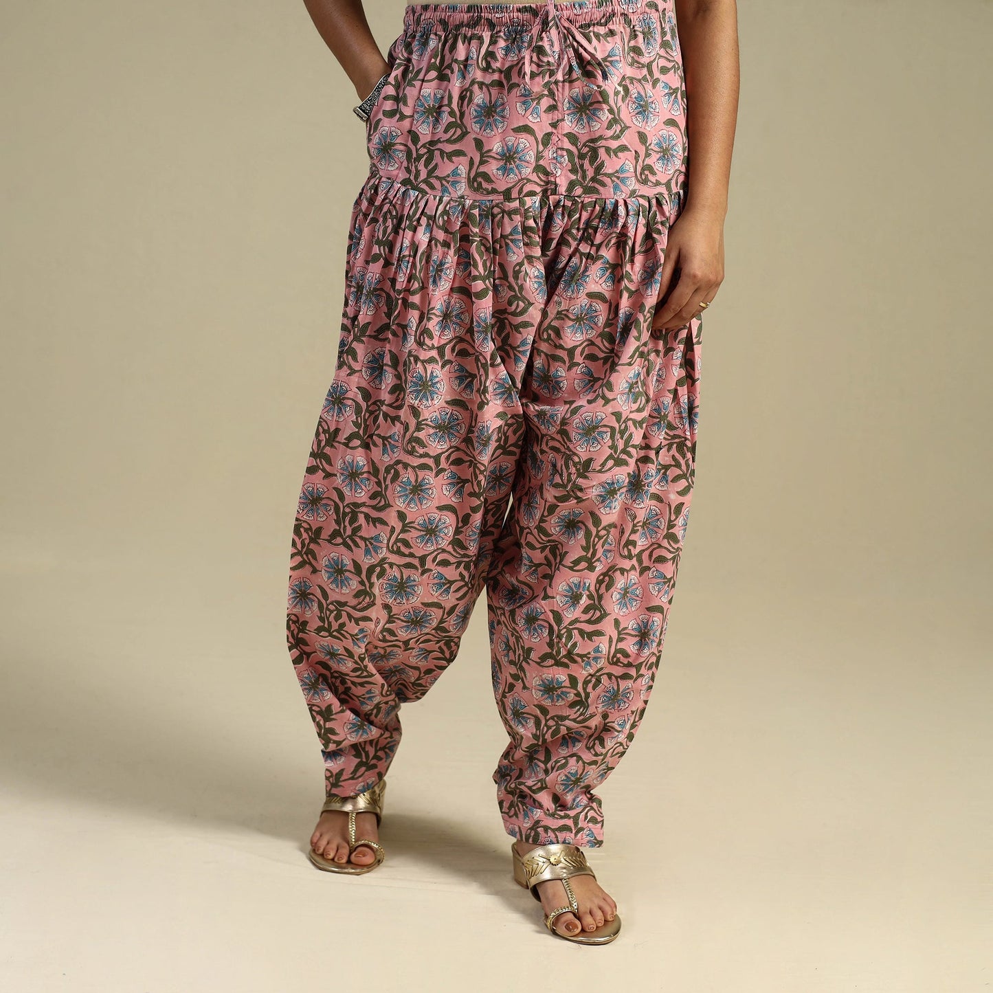 Pink Block Print Cotton Sanganeri Salwar