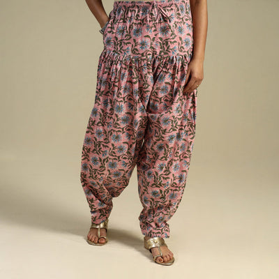 Pink Block Print Cotton Sanganeri Salwar