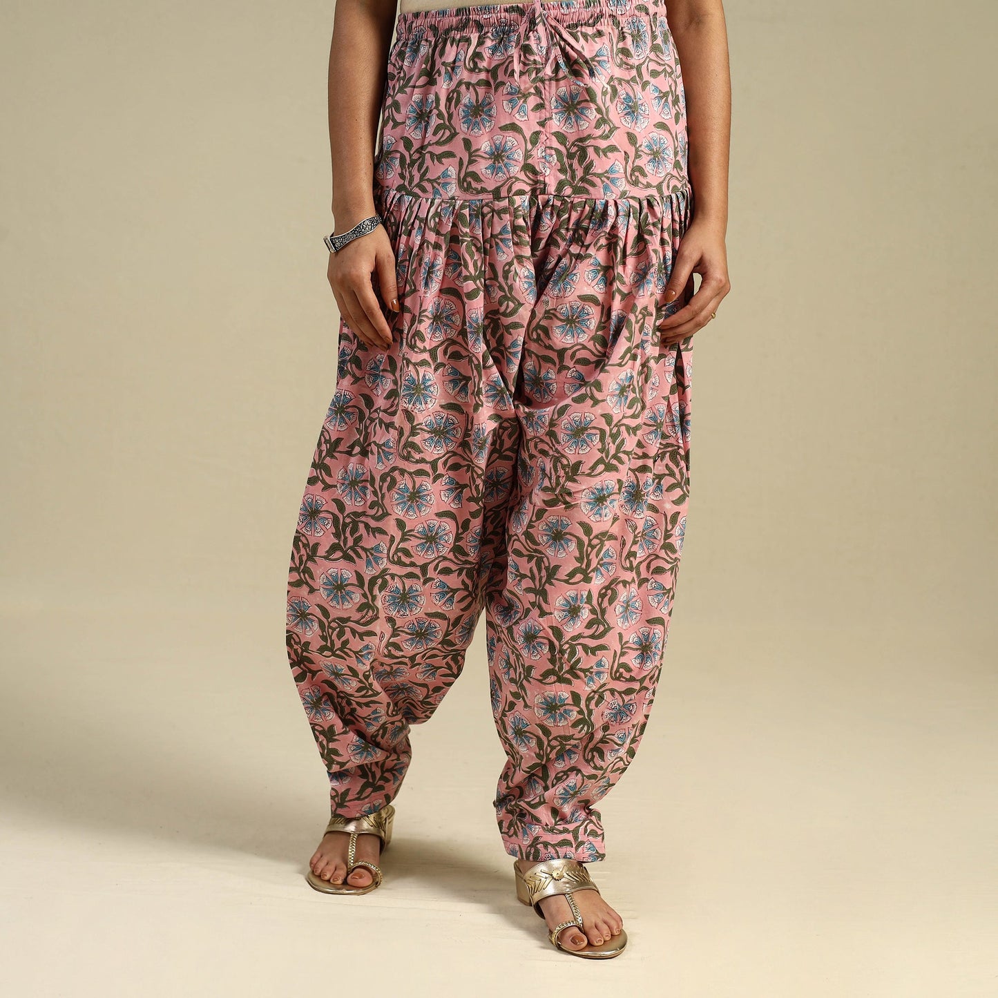 Pink Block Print Cotton Sanganeri Salwar