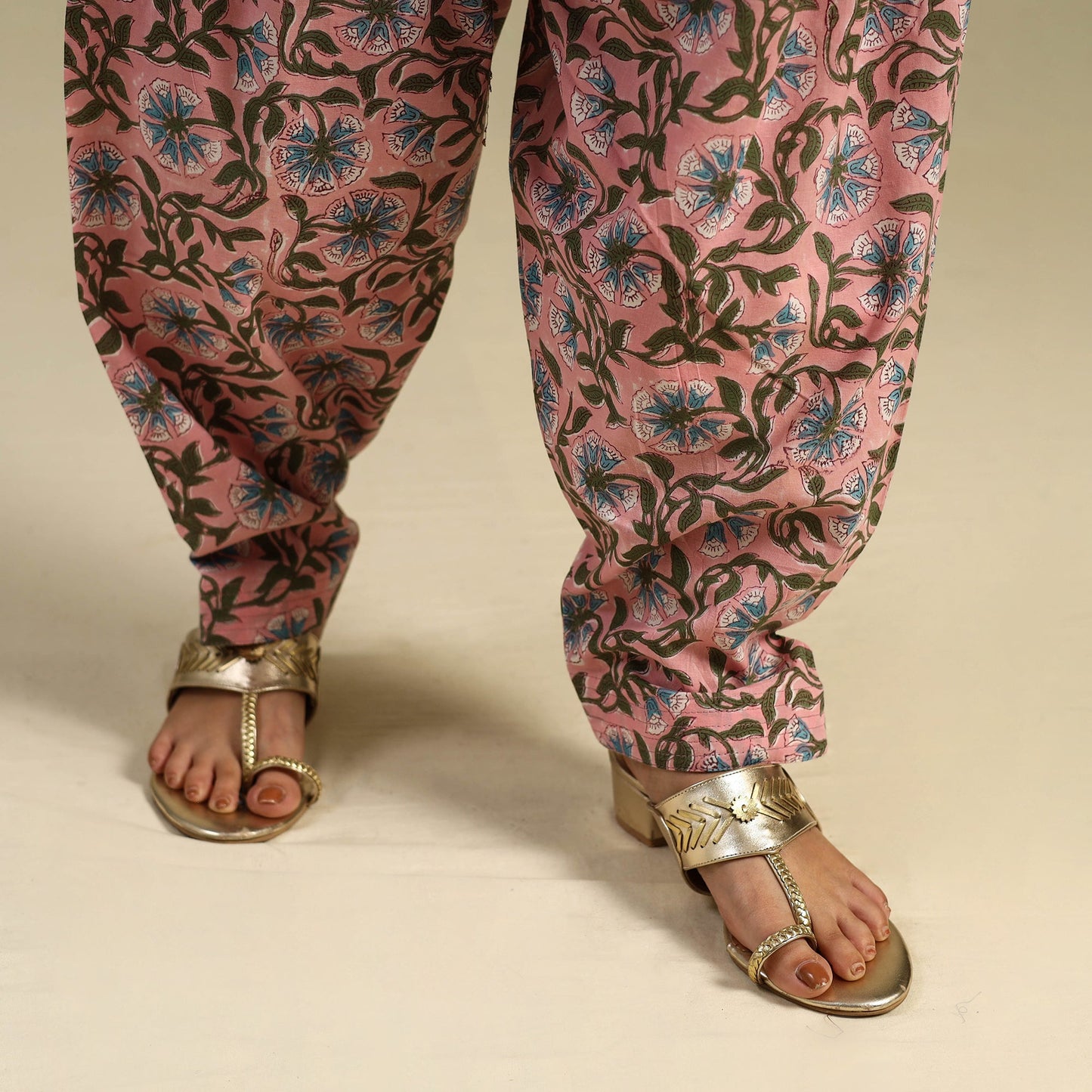 Pink Block Print Cotton Sanganeri Salwar