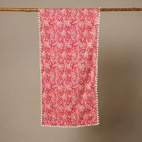 Pink - cotton sanganeri stole with pom 09 - handcrafted
