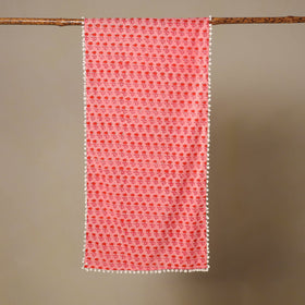 Pink Block Print Cotton Sanganeri Stole with Pom Pom