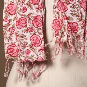 Pink - cotton sanganeri stole with tassels 11 - handcrafted