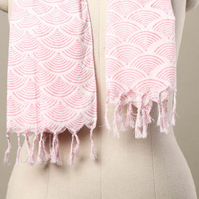  Block Print Cotton Pink Sanganeri Stole with Tassels