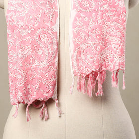 Buy Block Print Cotton Pink Sanganeri Stole with Tassels