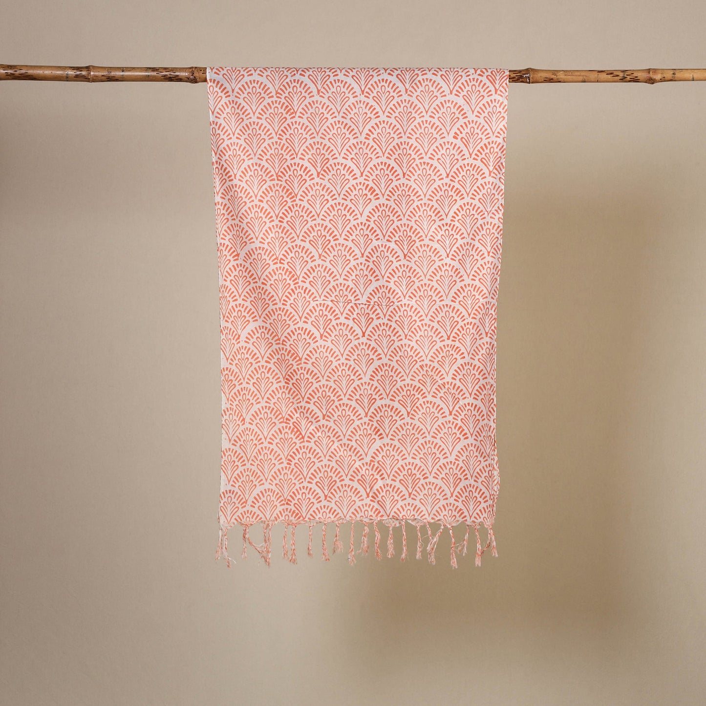 Pink Block Print Cotton Sanganeri Stole with Tassels
