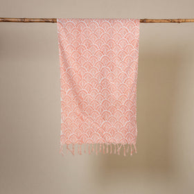 Pink Block Print Cotton Sanganeri Stole with Tassels