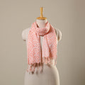 Pink Block Print Cotton Sanganeri Stole with Tassels