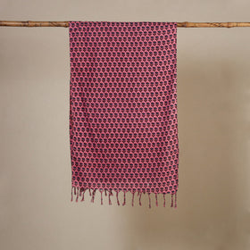 Pink Block Print Cotton Sanganeri Stole with Tassels