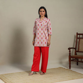 Pink - cotton short pochampally ikat kurta with embroidery